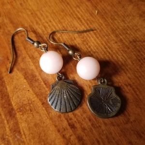 Handmade seashell drop millenial pink earrings